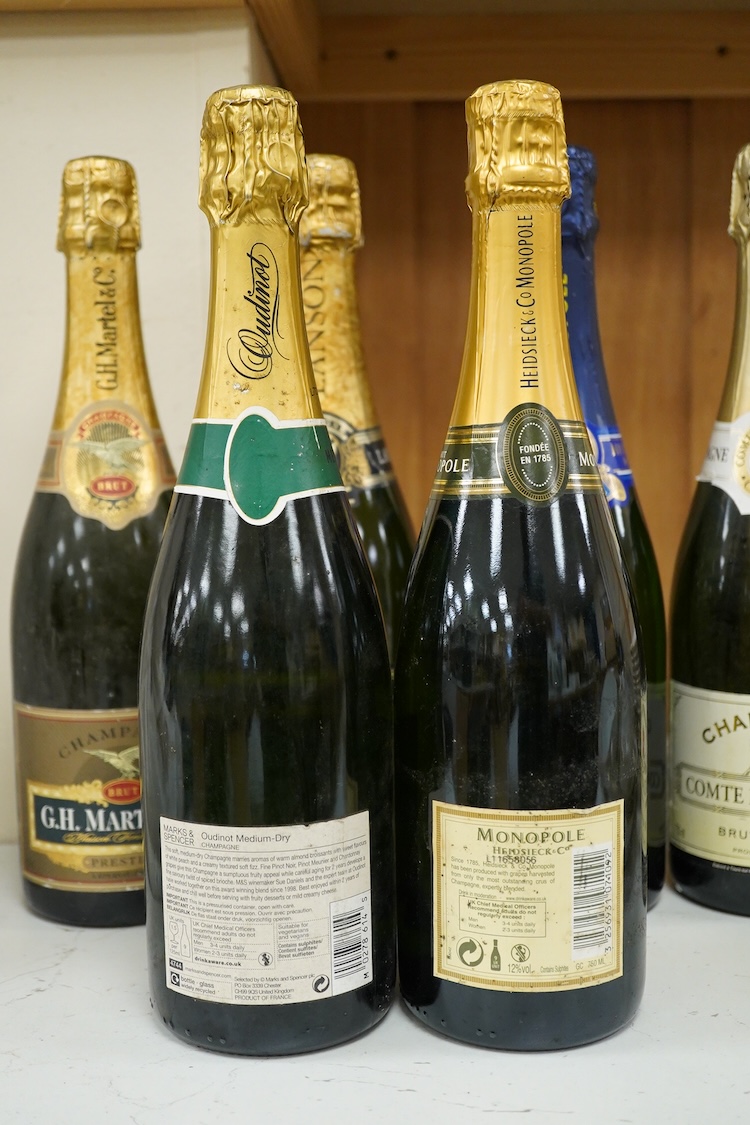 Six various bottles of Champagne to include Monopole, Lanson Black Label and G H Martel & Co